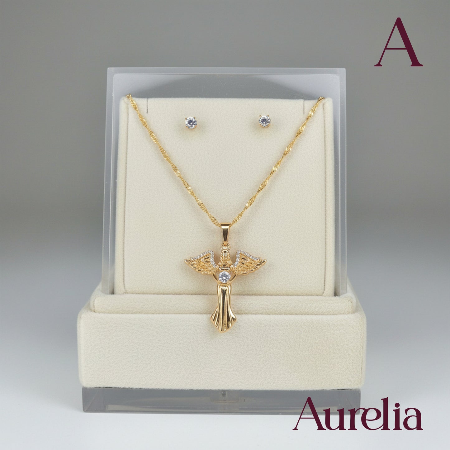 COLLAR SET ARCANGEL Y TOPOS BRILLANTE BLANCO