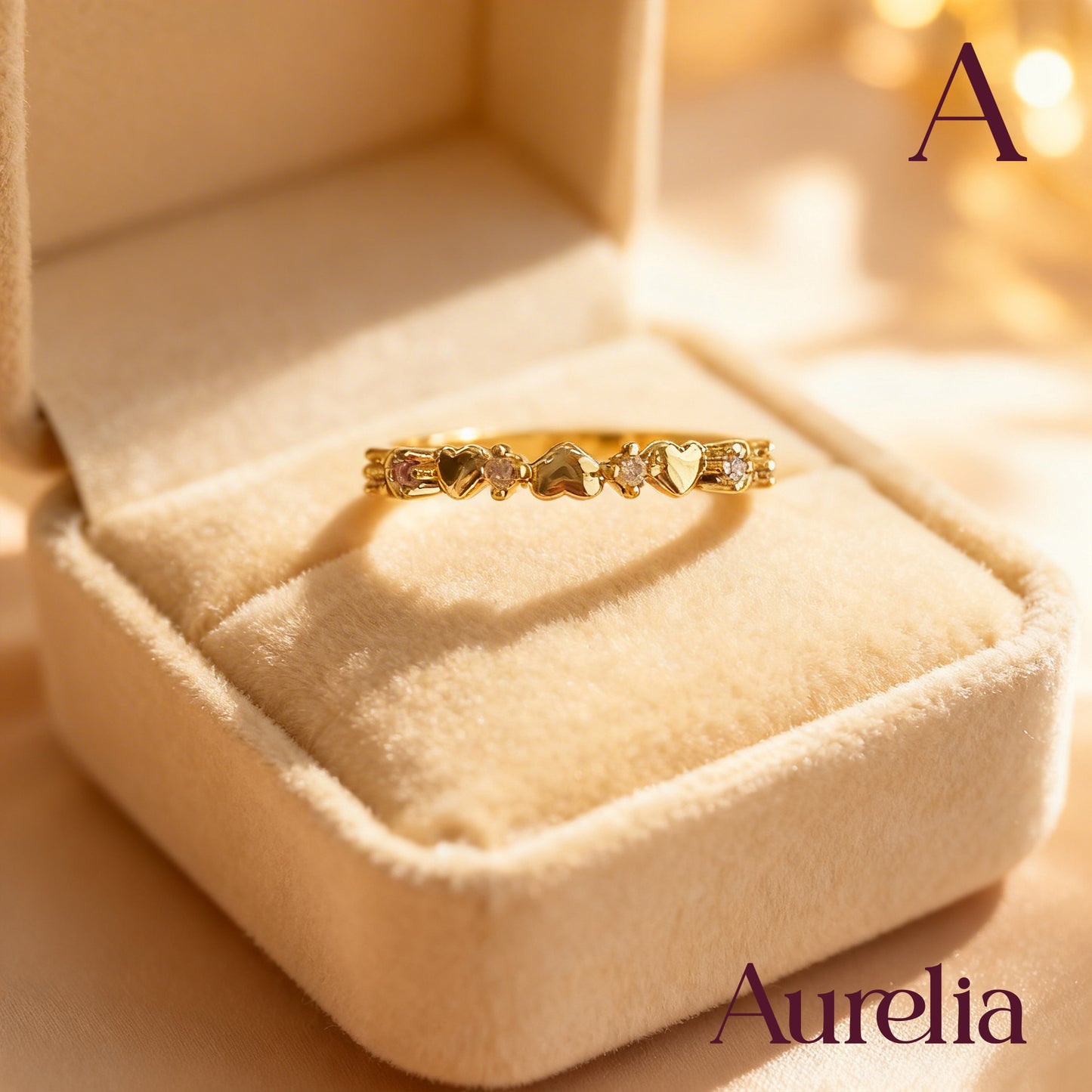 ANILLO DELGADO MINI CORAZONES Y BRILLANTES MULTICOLOR