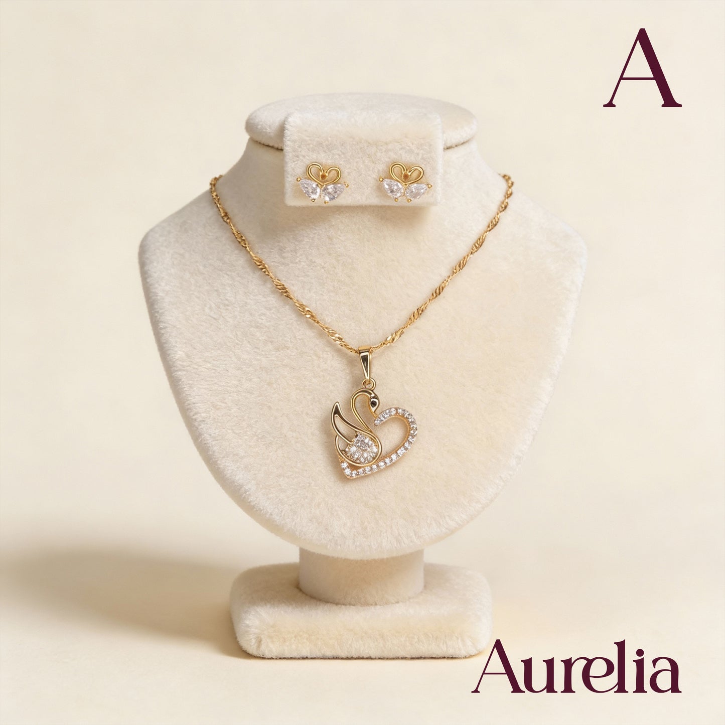 COLLAR SET CORAZON CISNE Y TOPOS CISNES BRILLANTES