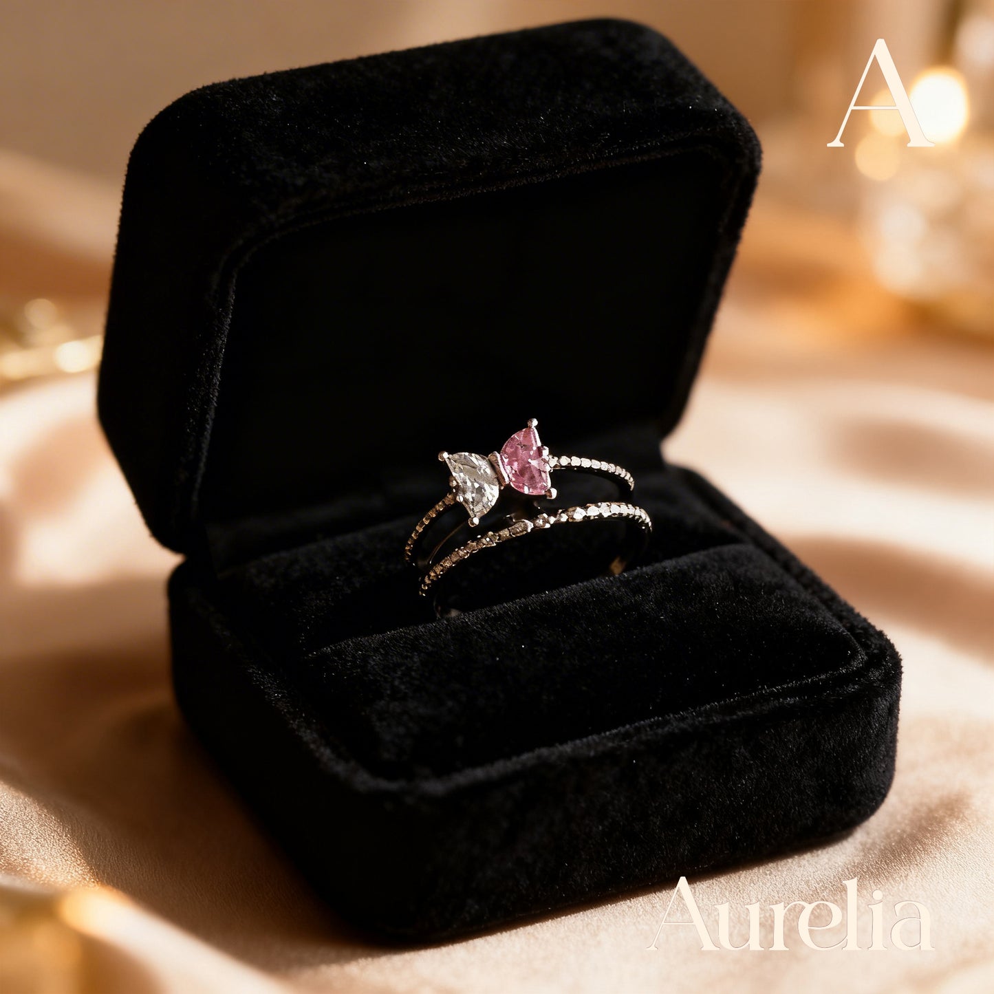 ANILLO DOBLE MARIPOSA BRILLANTE ROSADO