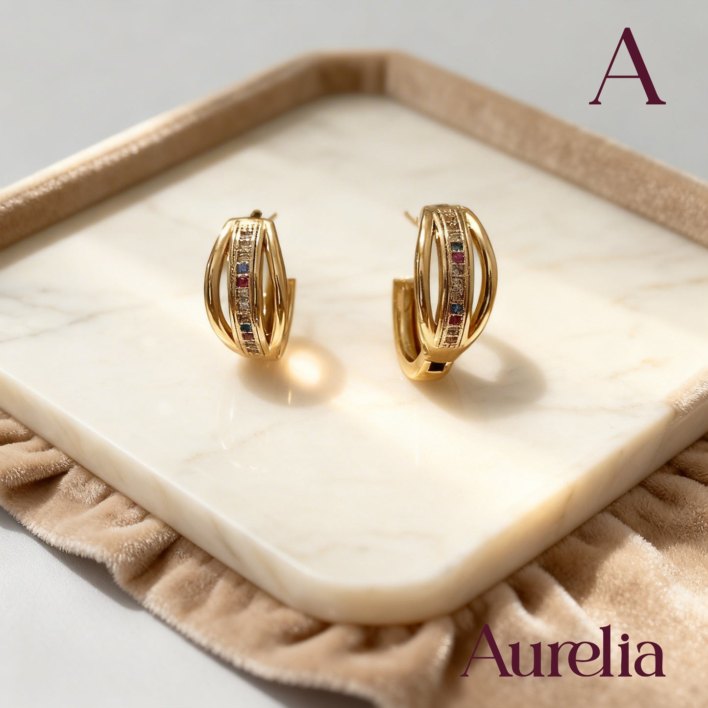 ARETES CANDONGAS 3 CURVAS LINEA BRILLANTES MULTICOLOR