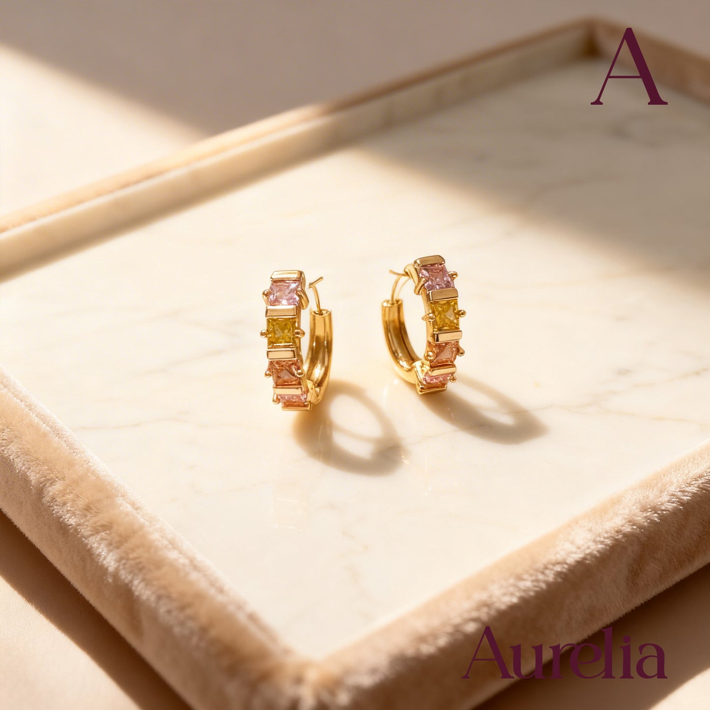 ARETES CANDONGAS BRILLANTE CUADRADO MULTICOLOR