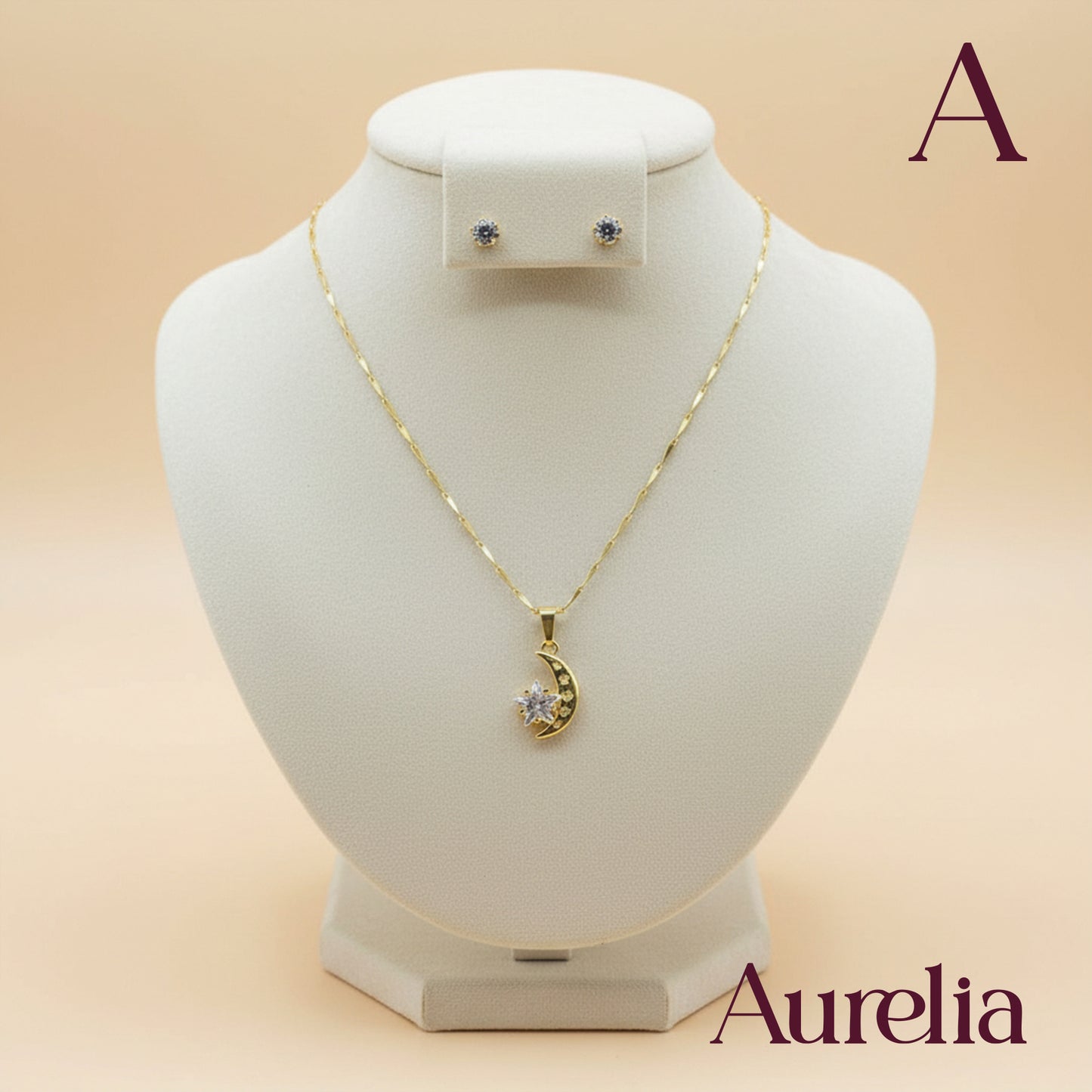 COLLAR SET LUNA MINI ESTRELLAS BRILLANTE Y TOPOS BRILLANTE BLANCO