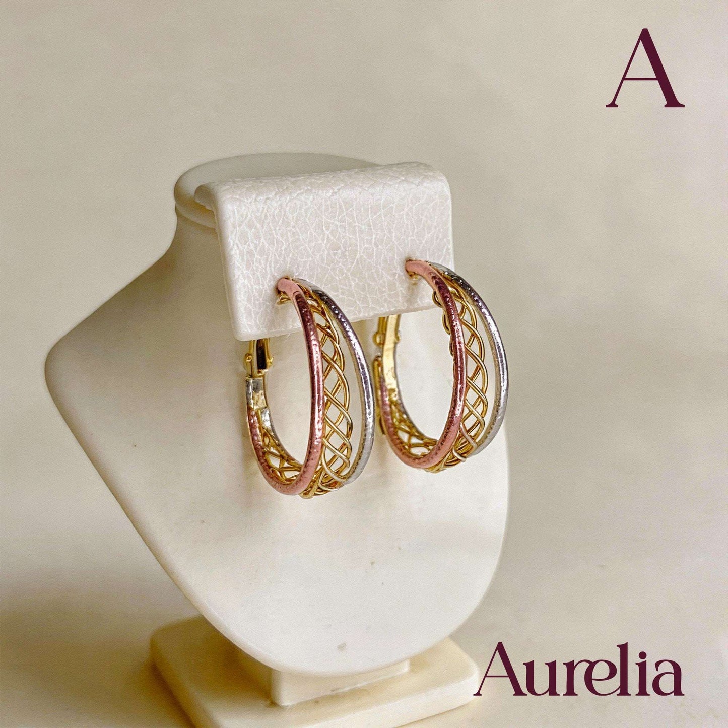 ARETES CANDONGAS TRENZA DUAL PLATEADO Y ORO ROSA
