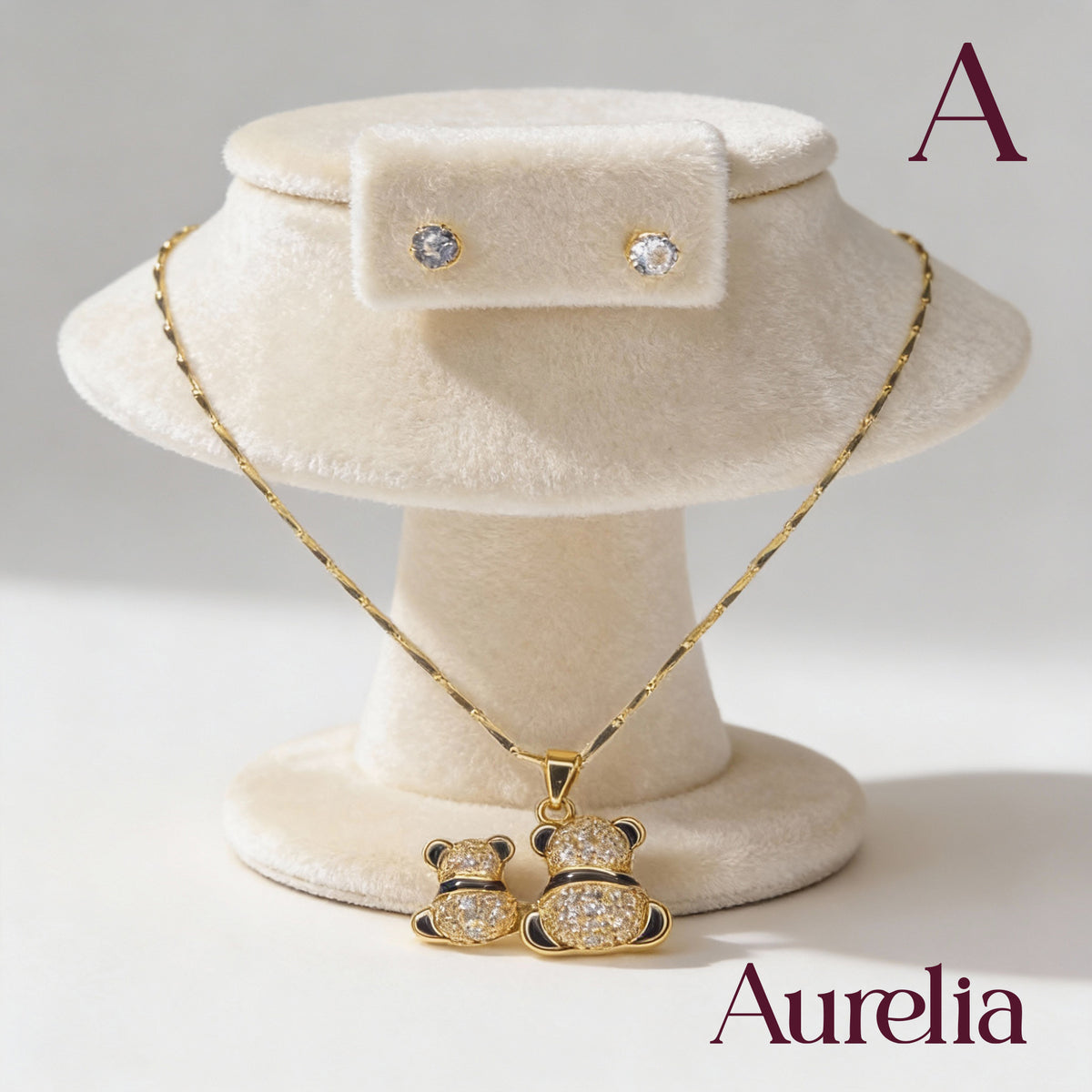 COLLAR SET PANDAS BRILLANTES Y TOPOS BRILLANTE BLANCO