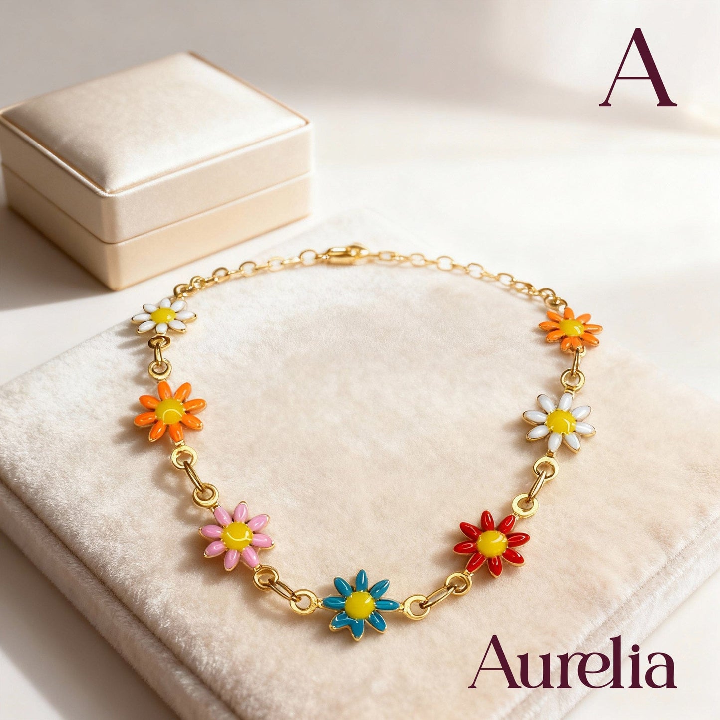 PULSERA TIRA FLORES MULTICOLOR