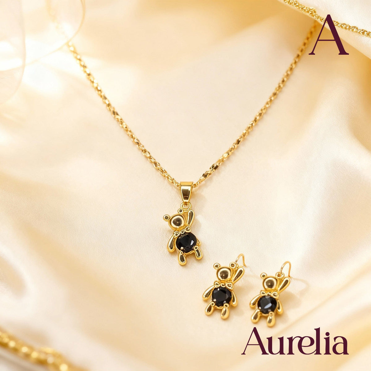 COLLAR SET OSO Y TOPOS CON BRILLANTE NEGRO