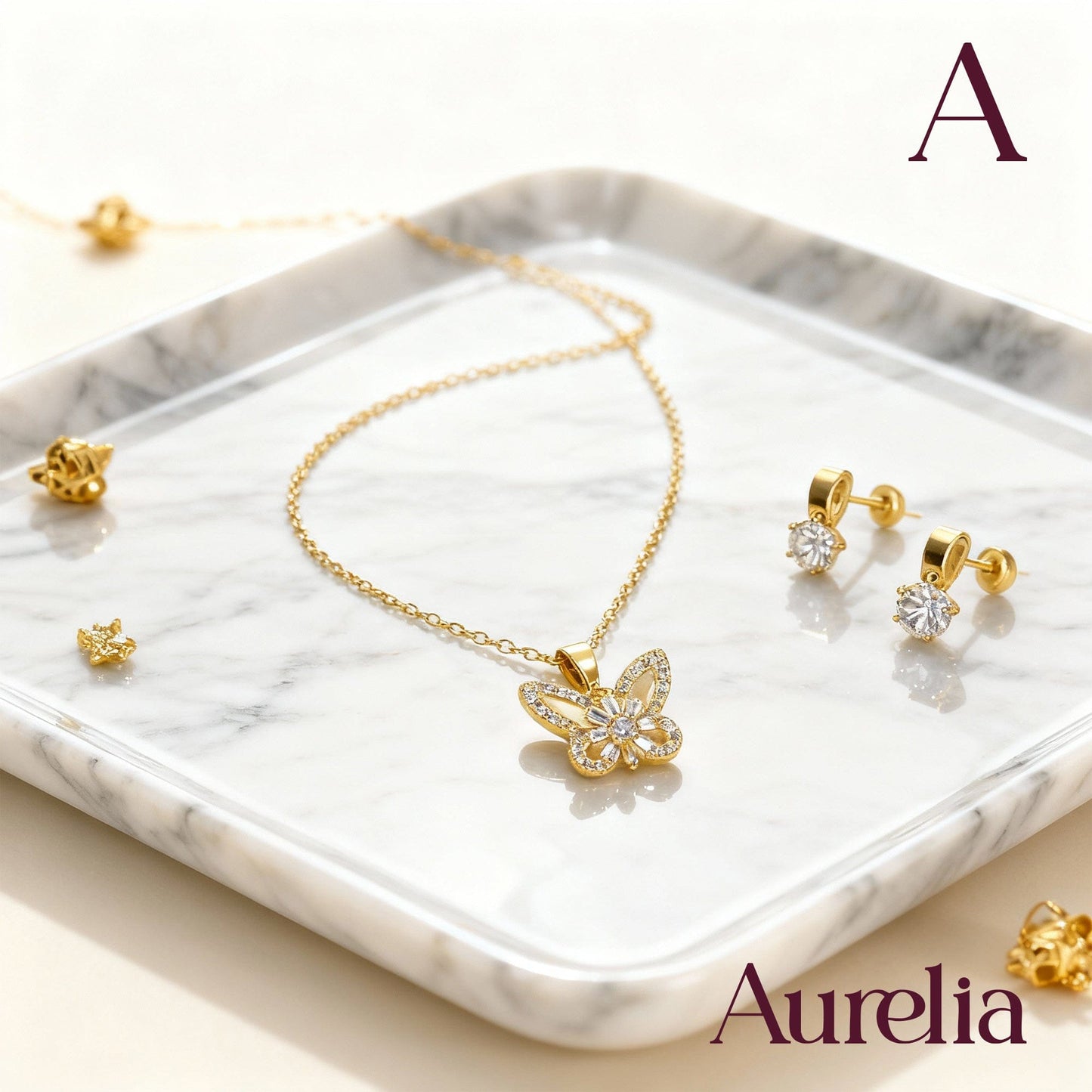 COLLAR SET ANTIESTRÉS MARIPOSA Y TOPOS BRILLANTE BLANCO