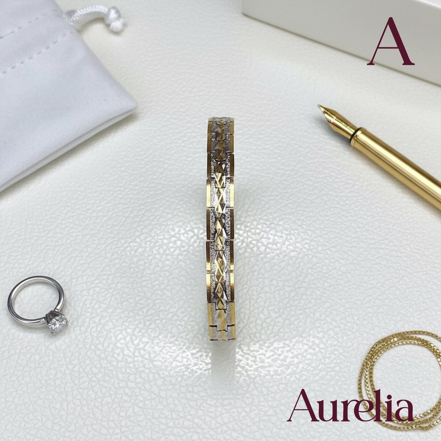 PULSERA TIRA ESLABONES DETALLE DORADO