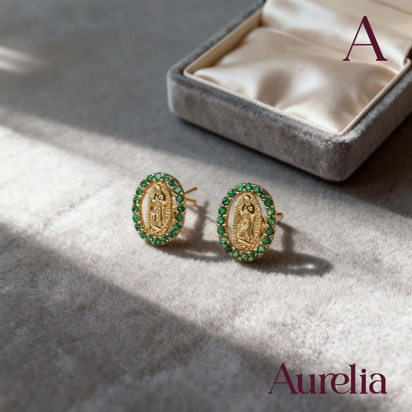 ARETES VIRGEN GUADALUPE BRILLANTE VERDE