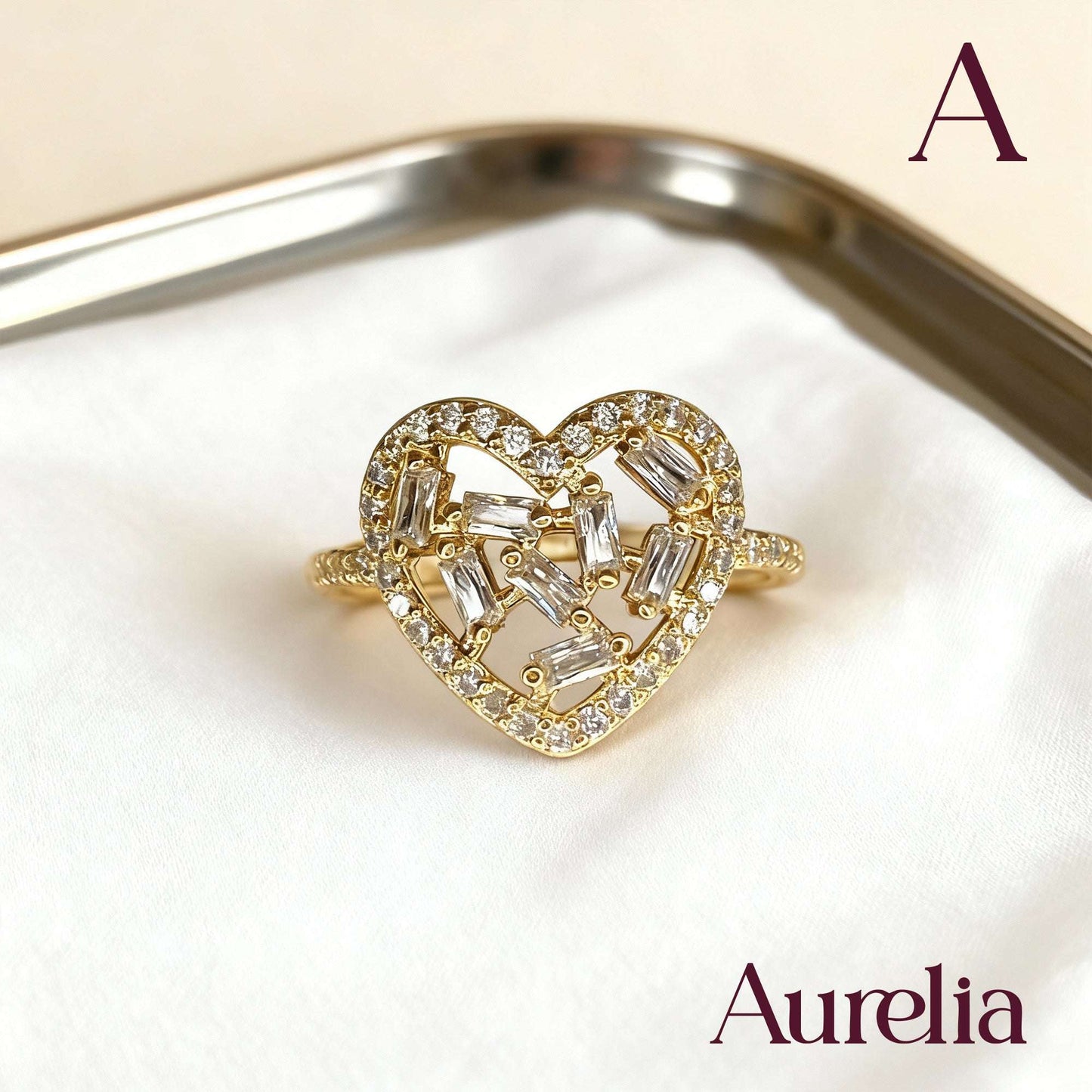 ANILLO GRUESO CORAZÓN BRILLANTE BLANCO