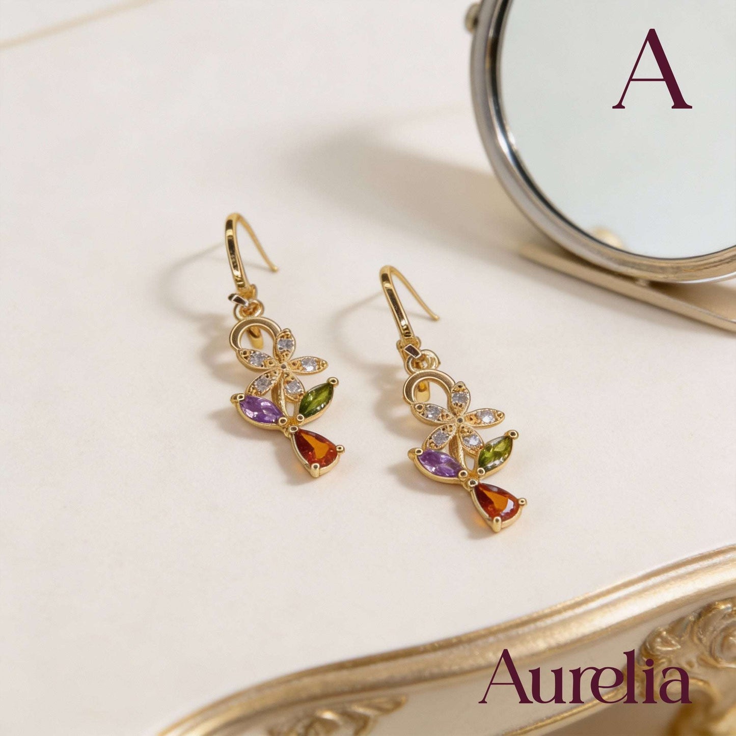 ARETES LARGOS MEDIA FLOR MULTICOLOR Y FLOR BLANCA