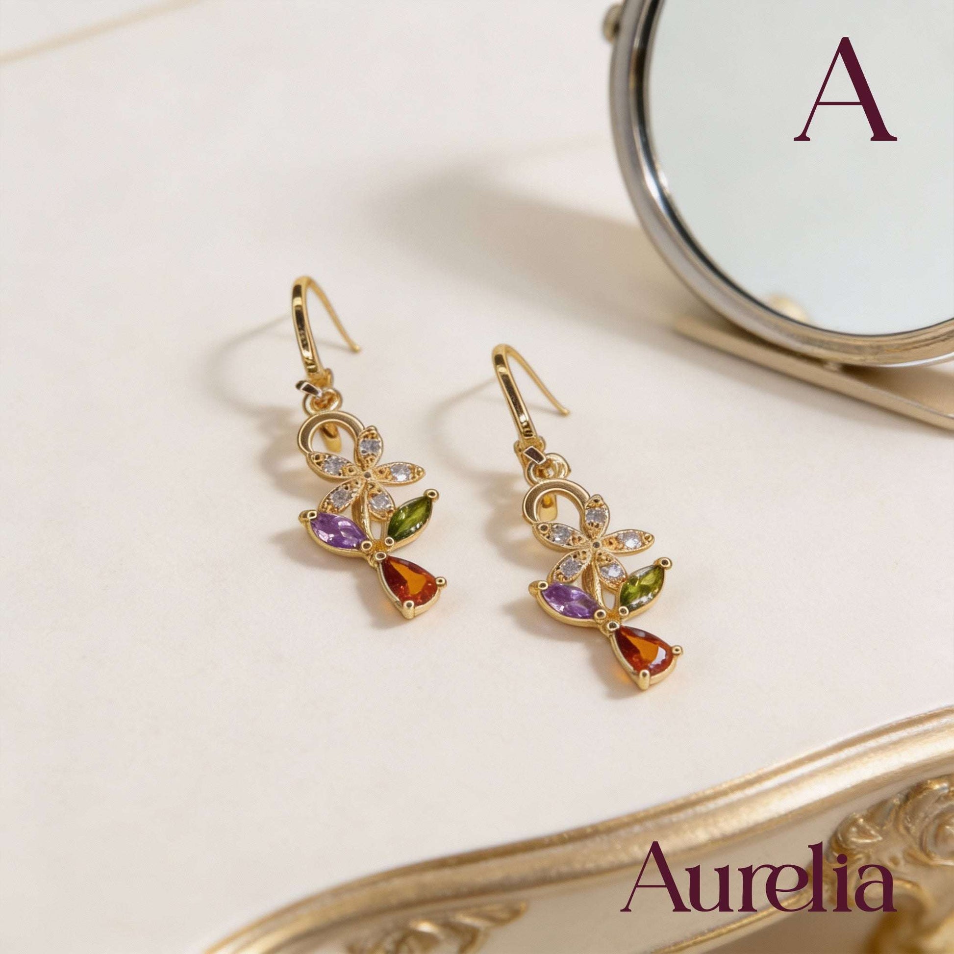 ARETES LARGOS MEDIA FLOR MULTICOLOR Y FLOR BLANCA