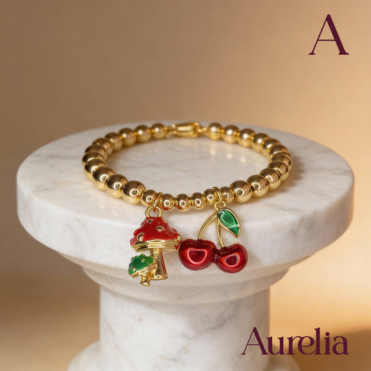 PULSERA CAUCHO CEREZAS Y HONGOS