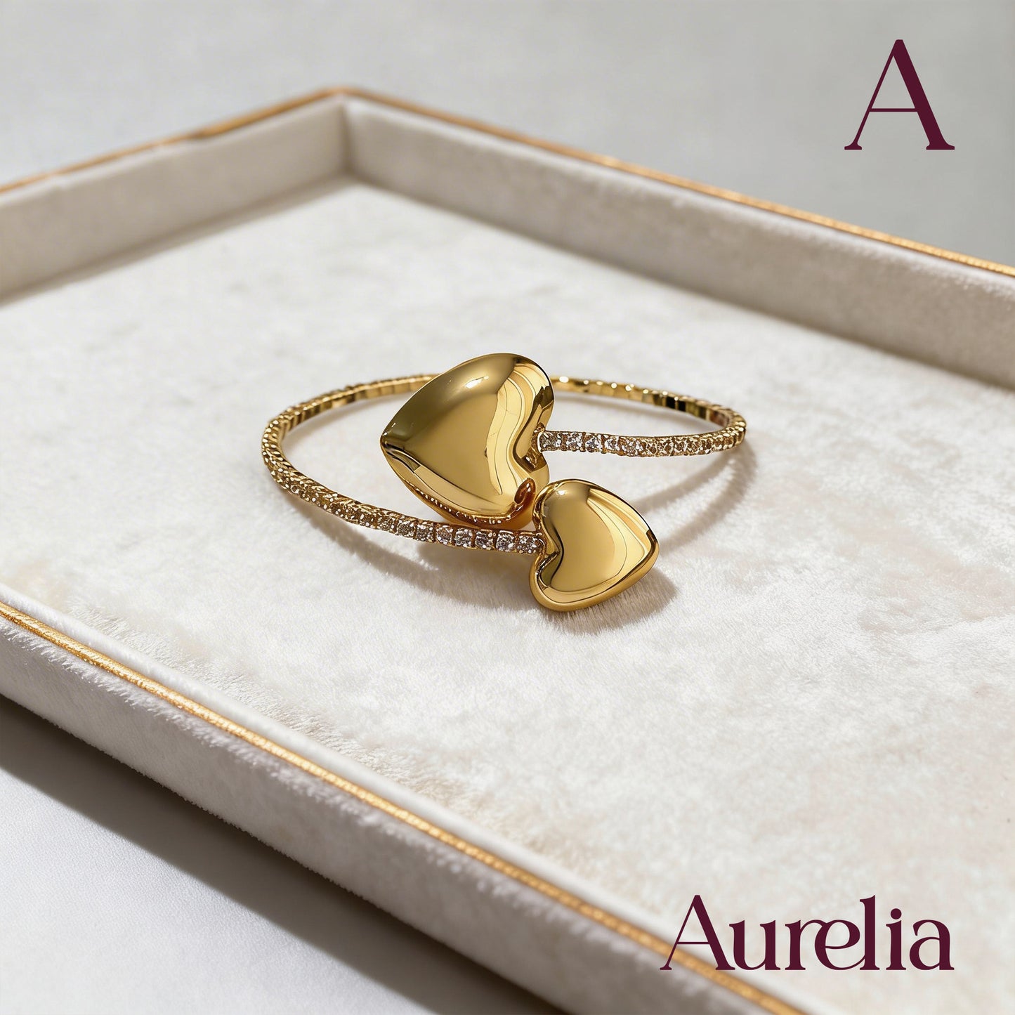 PULSERA BRAZALETE DOBLE CORAZON GRUESO