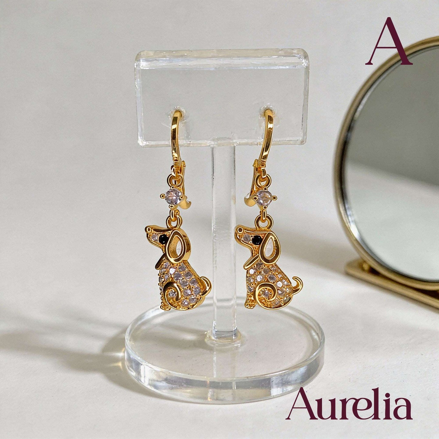 ARETES LARGOS PERRO BRILLANTES BLANCOS