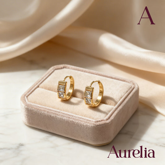 ARETES CANDONGAS OVALADAS BRILLANTE CUADRADO BLANCO