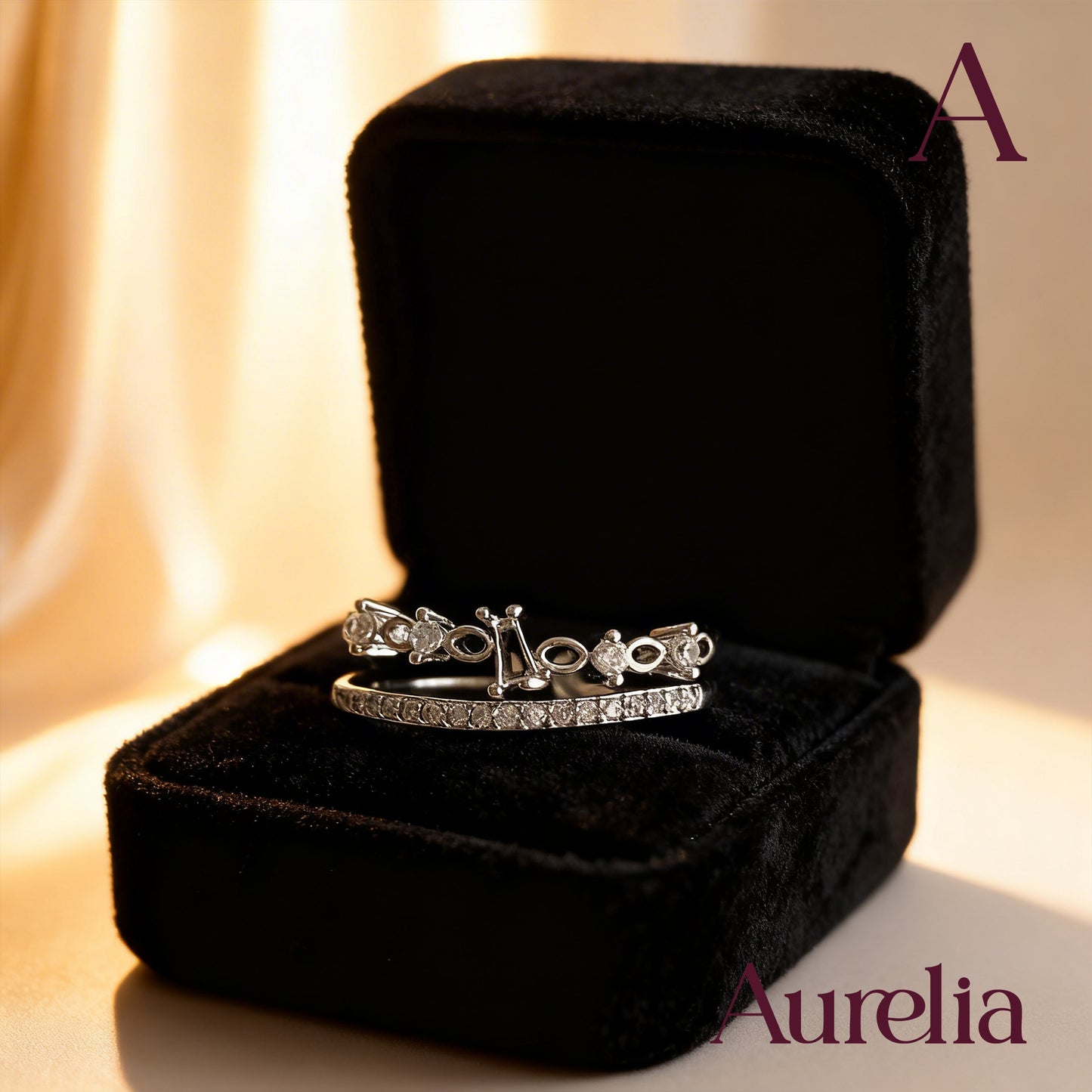 ANILLO DELGADO DOBLE DIAMANTES Y BRILLANTES BLANCOS