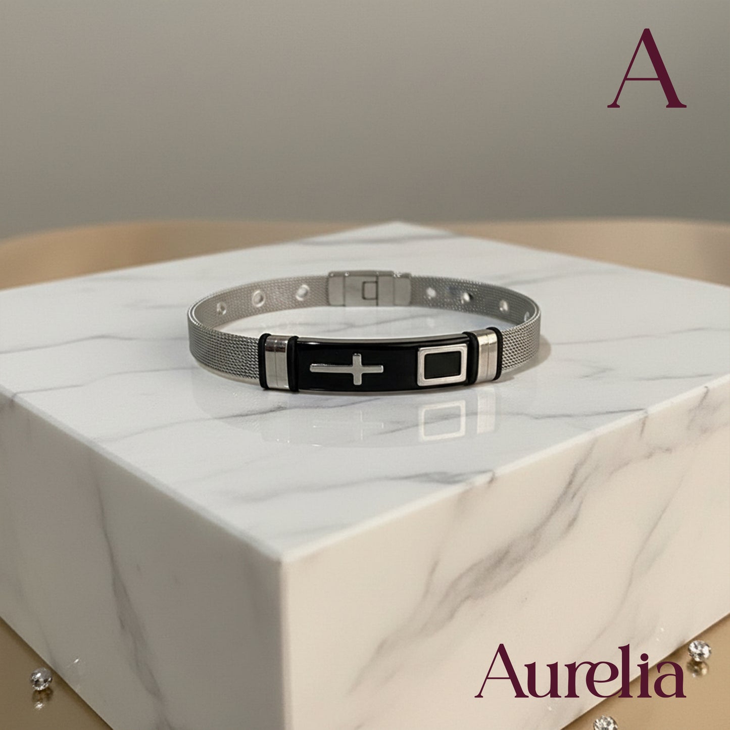 PULSERA CIERRE CRUZ ESLABON NEGRO