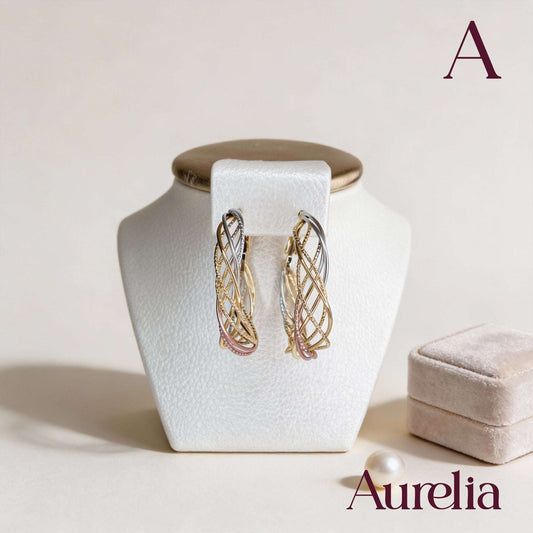 ARETES CANDONGAS ENTRELAZOS MIDI PLATEADO Y ORO ROSA