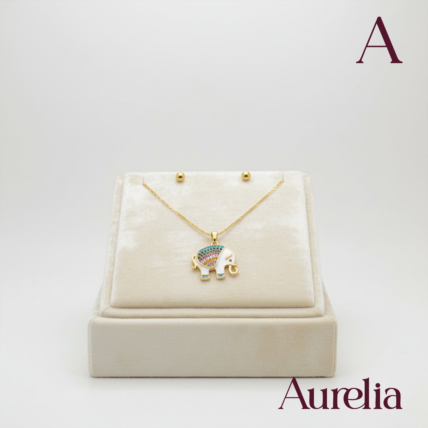 COLLAR SET ELEFANTE MULTICOLOR Y TOPOS DE BOLA