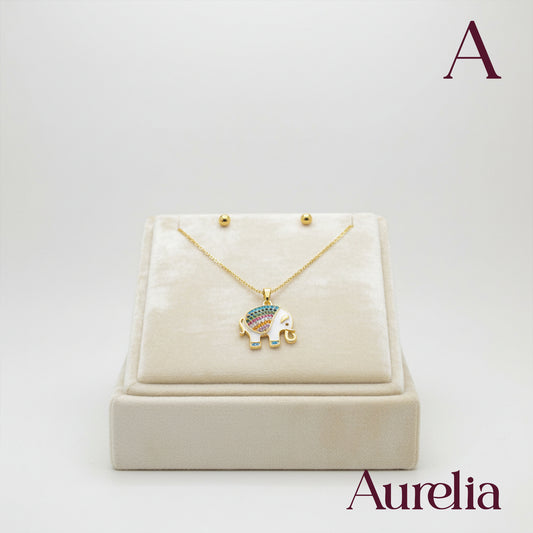 COLLAR SET ELEFANTE MULTICOLOR Y TOPOS DE BOLA