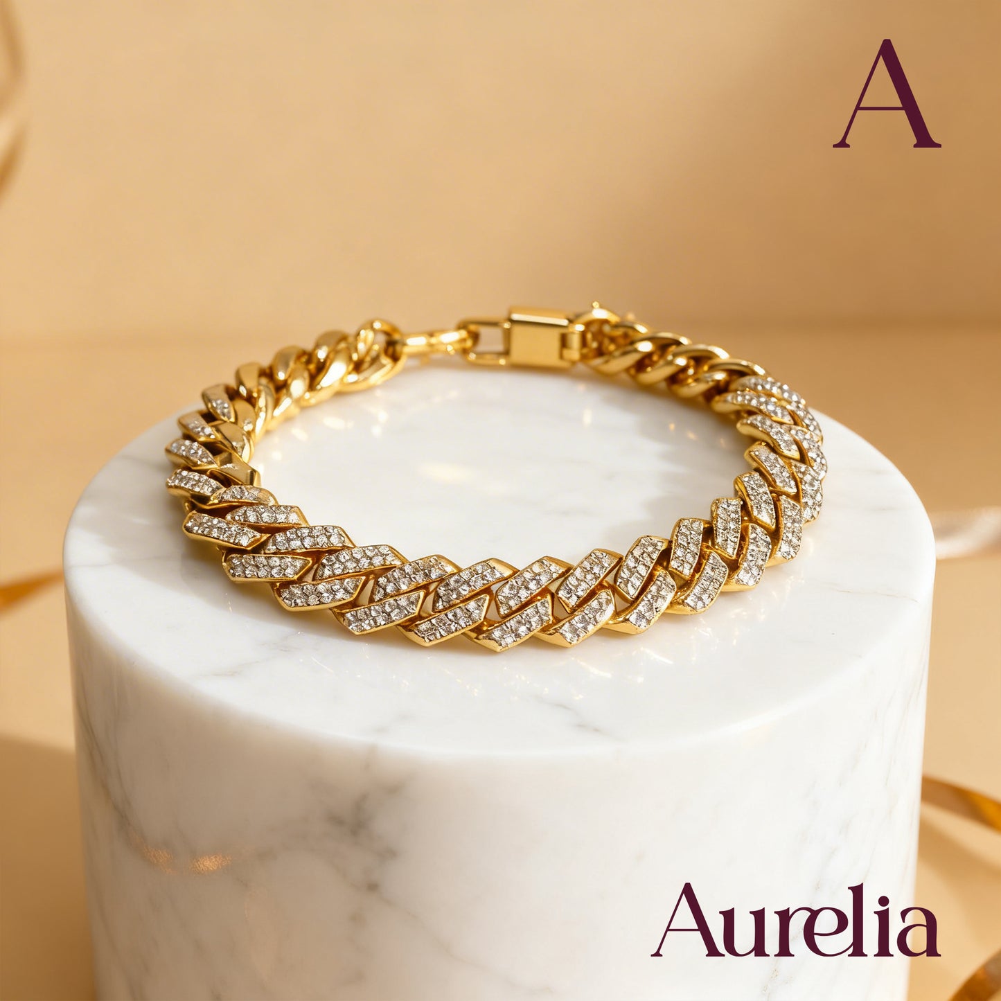 PULSERA TIRA TRENZADO MEDIANO GRUESO CON BRILLANTE