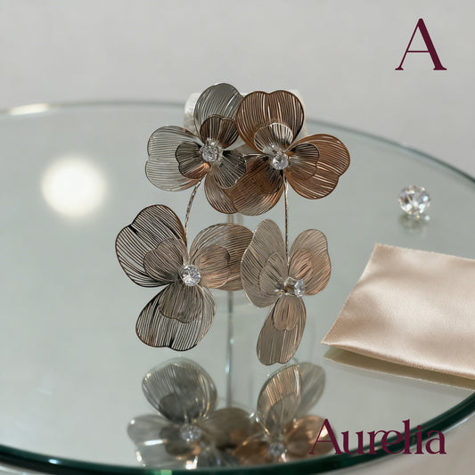 ARETES DOBLE FLOR GRANDE COLGANTE LINEAS