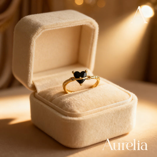 ANILLO DELGADO CORAZON ARO NEGRO