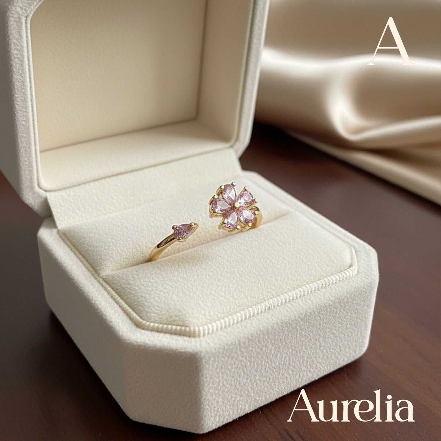 ANILLO DELGADO FLOR Y BRILLANTE ROSADO