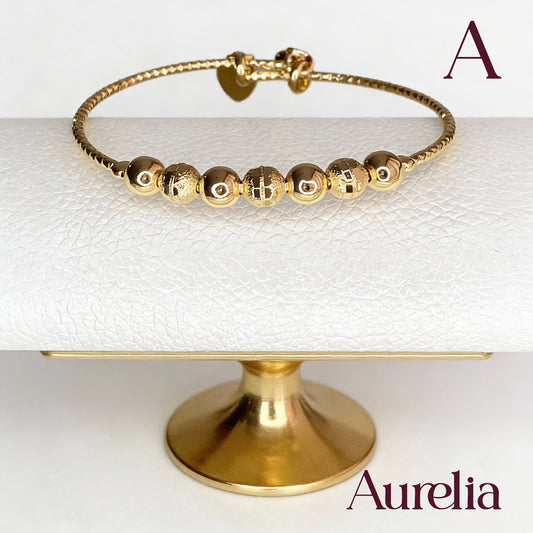 PULSERA BRAZALETE 7 BOLAS Y CORAZON