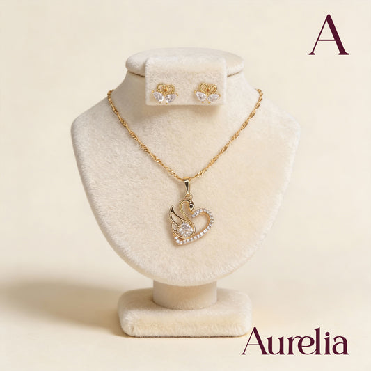 COLLAR SET CORAZON CISNE Y TOPOS CISNES BRILLANTES