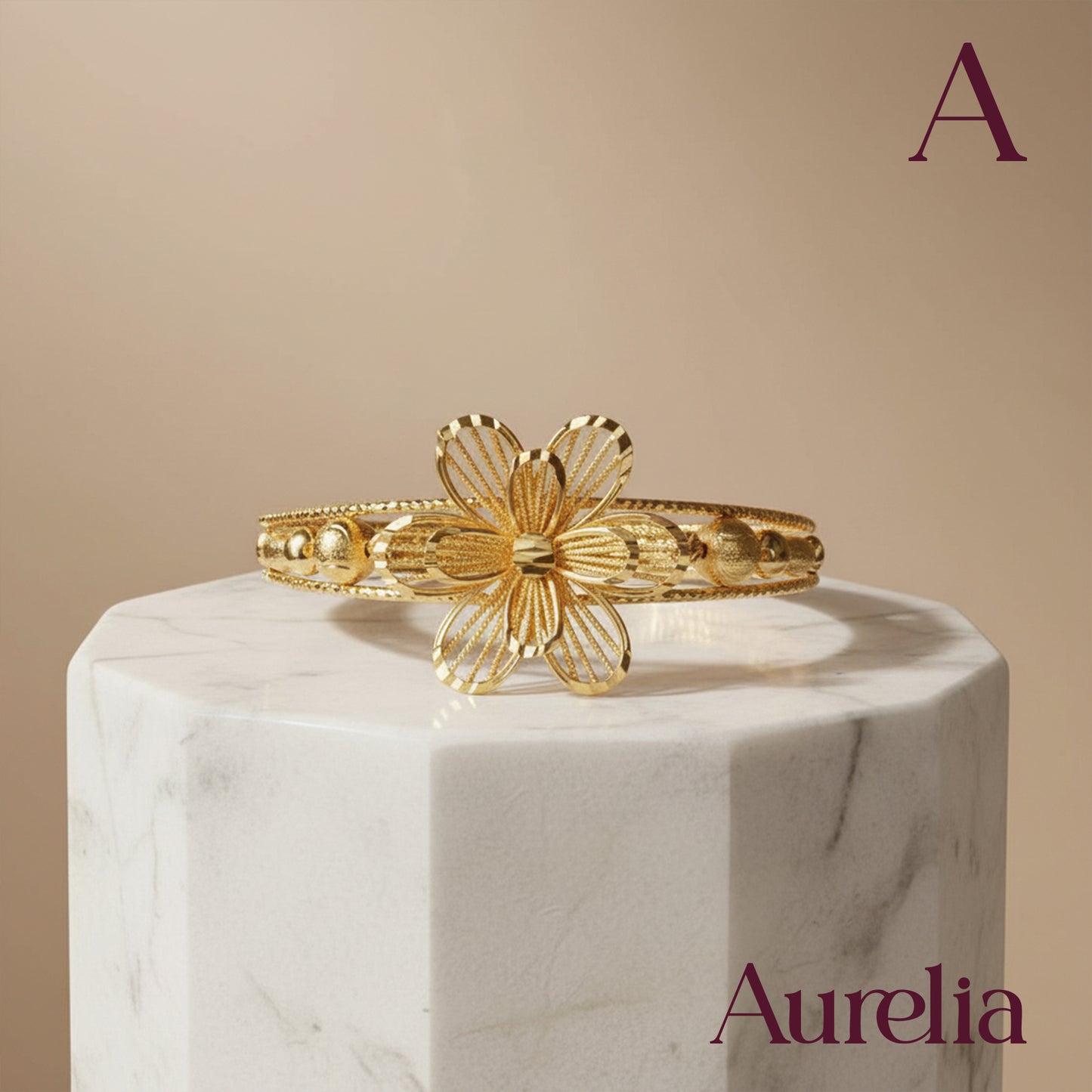 PULSERA BRAZALETE DORADO FLOR GRANDE