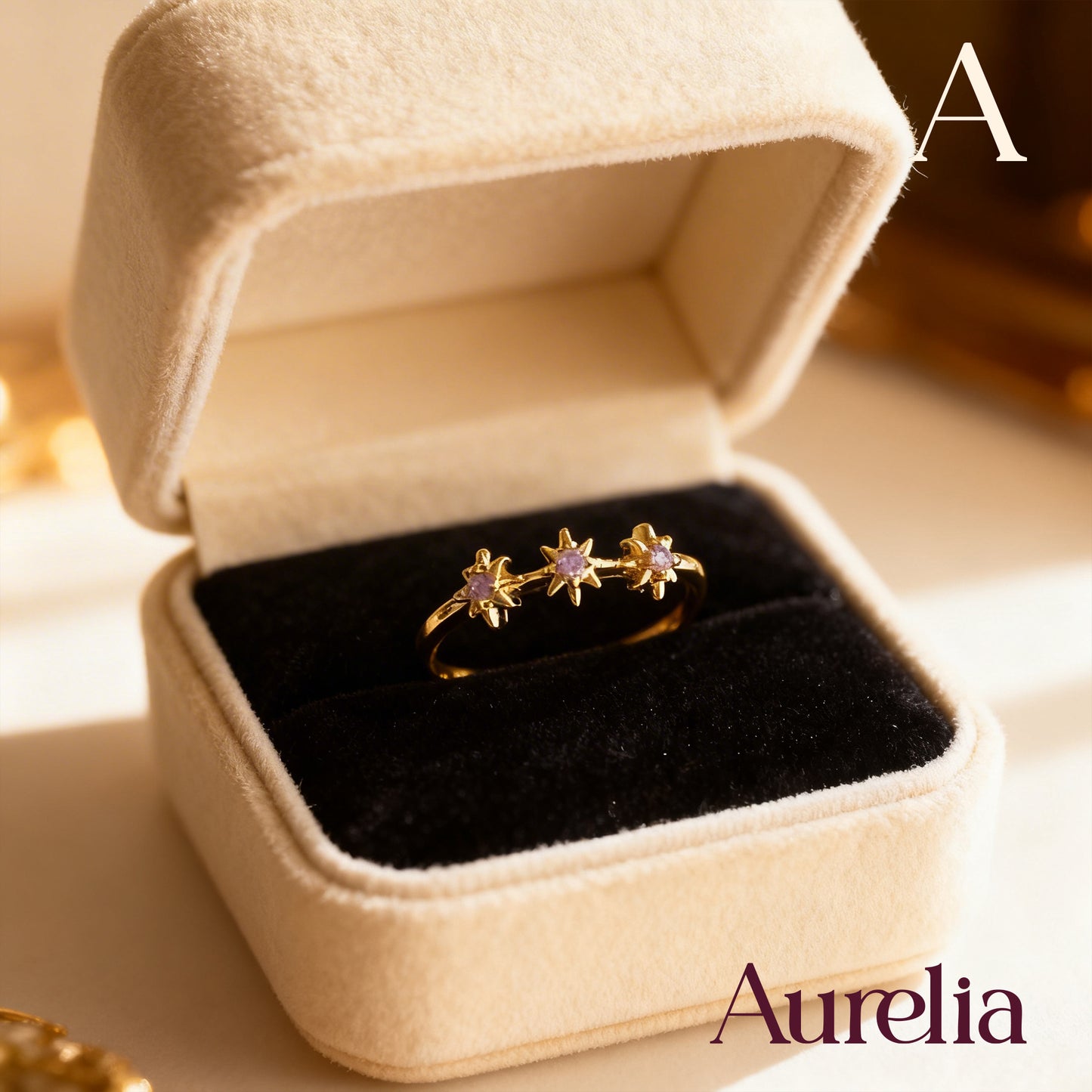 ANILLO DELGADO 3 MINI ESTRELLAS MORADAS