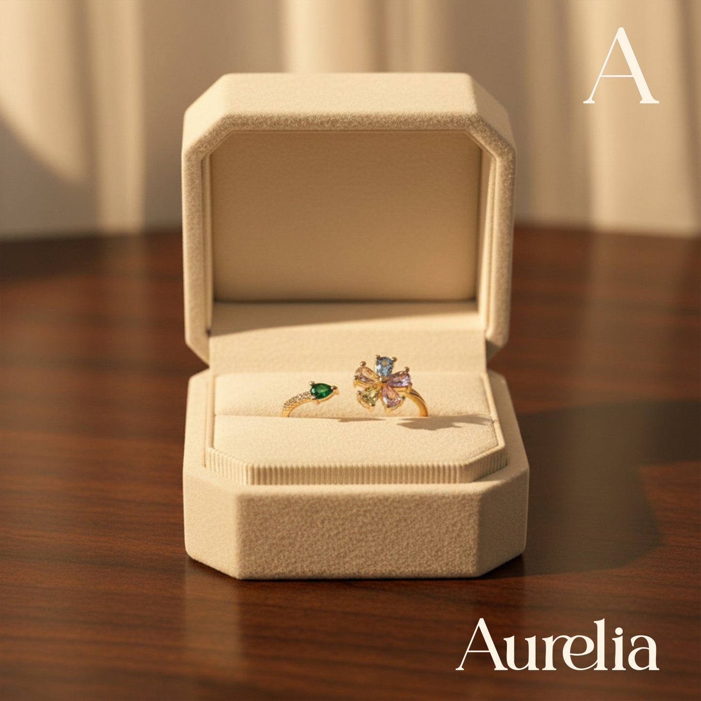 ANILLO DELGADO FLOR Y BRILLANTE MULTICOLOR