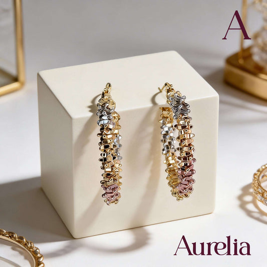 ARETES CANDONGAS TEXTURA PLATEADO Y ORO ROSA