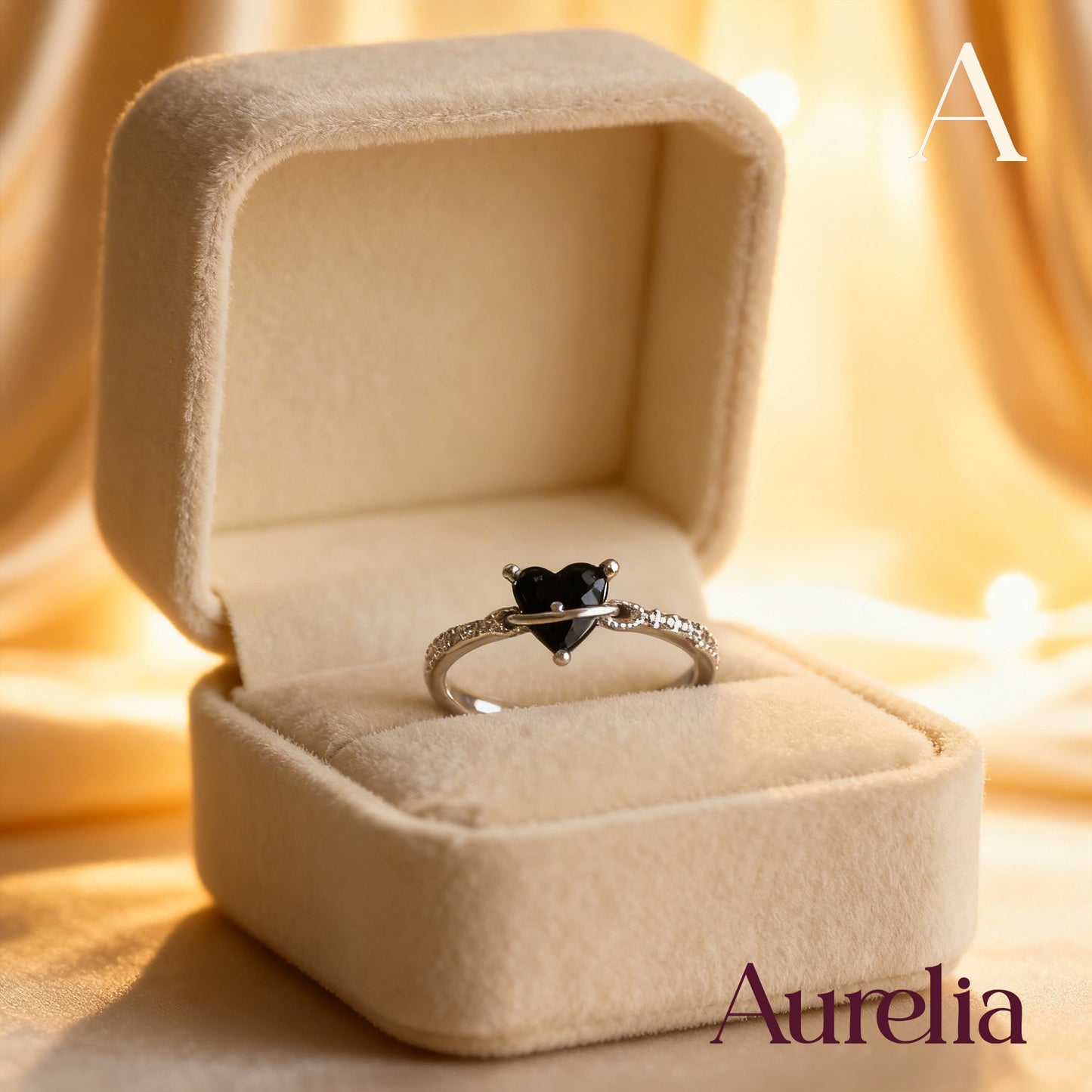 ANILLO DELGADO CORAZON ARO NEGRO