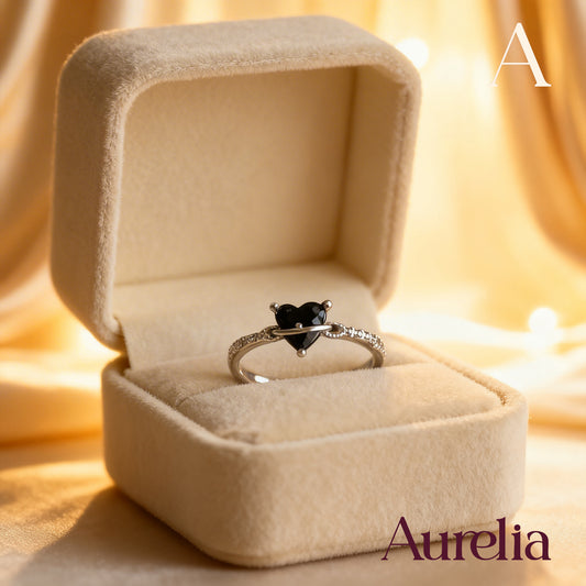 ANILLO DELGADO CORAZON ARO NEGRO