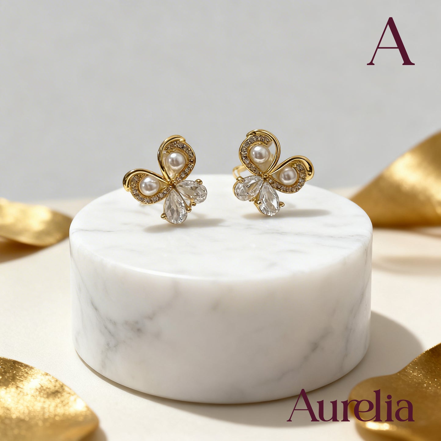 ARETES MARIPOSA MIDI PERLAS Y BRILLANTES