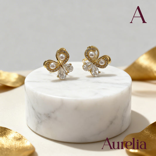 ARETES MARIPOSA MIDI PERLAS Y BRILLANTES