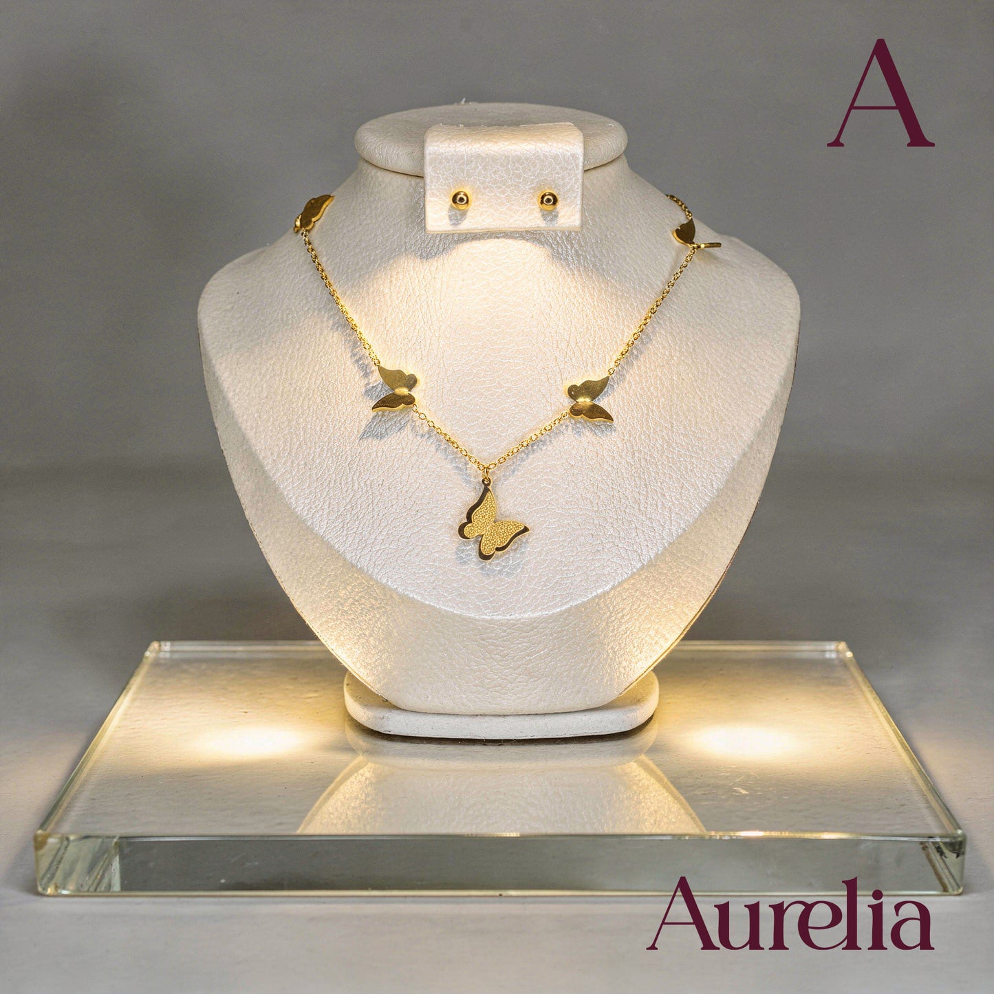 COLLAR SET MARIPOSA BRILLANTE Y TOPOS DE BOLA