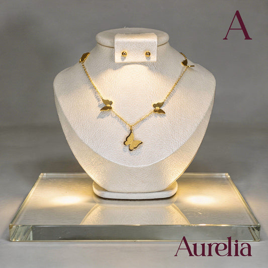 COLLAR SET MARIPOSA BRILLANTE Y TOPOS DE BOLA