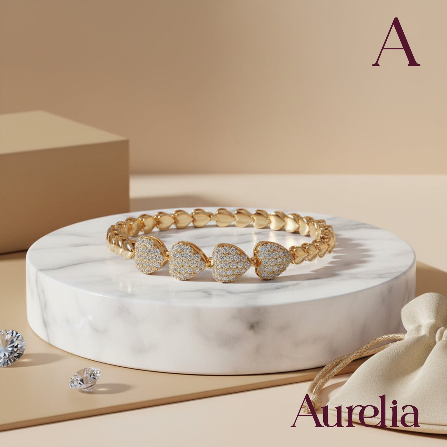 PULSERA TIRA 4 CORAZONES BRILLANTES