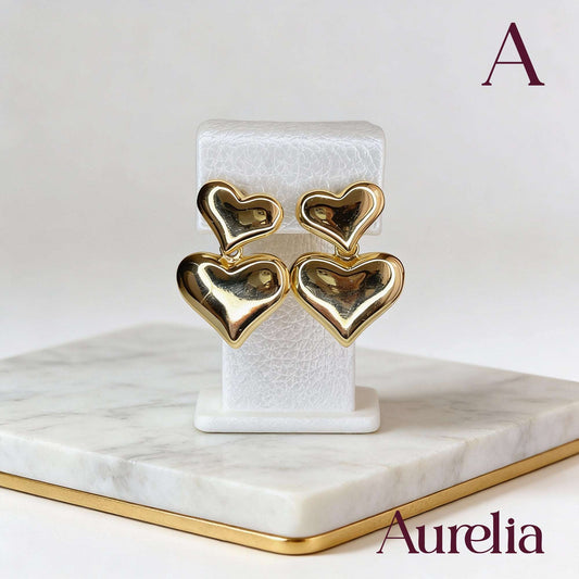 ARETES DOBLE CORAZON MINI Y MIDI