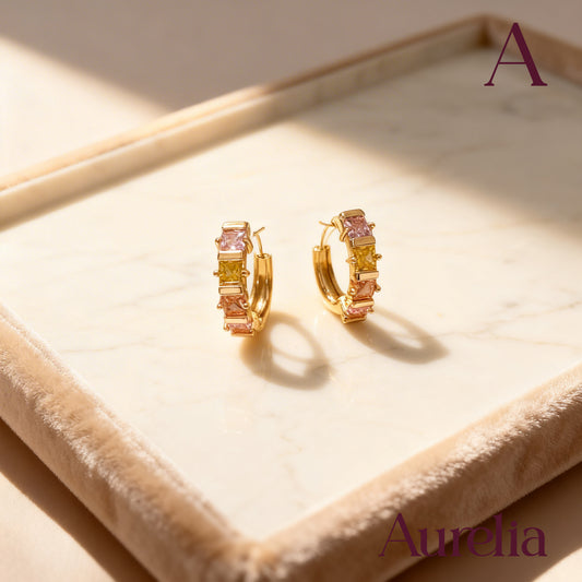 ARETES CANDONGAS BRILLANTE CUADRADO MULTICOLOR