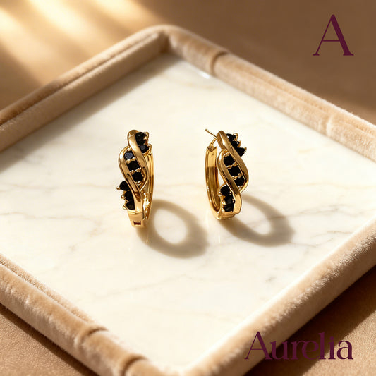 ARETES CANDONGAS ENTRELAZOS BRILLANTE NEGRO