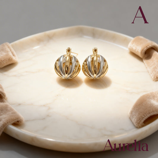 ARETES CANDONGAS CANASTA PLATEADO Y ORO ROSA