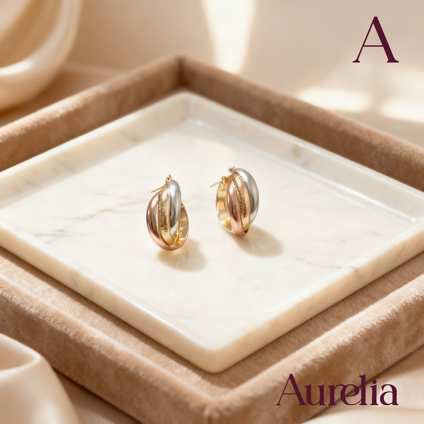 ARETES CANDONGAS CRUCE PLATEADO Y ORO ROSA