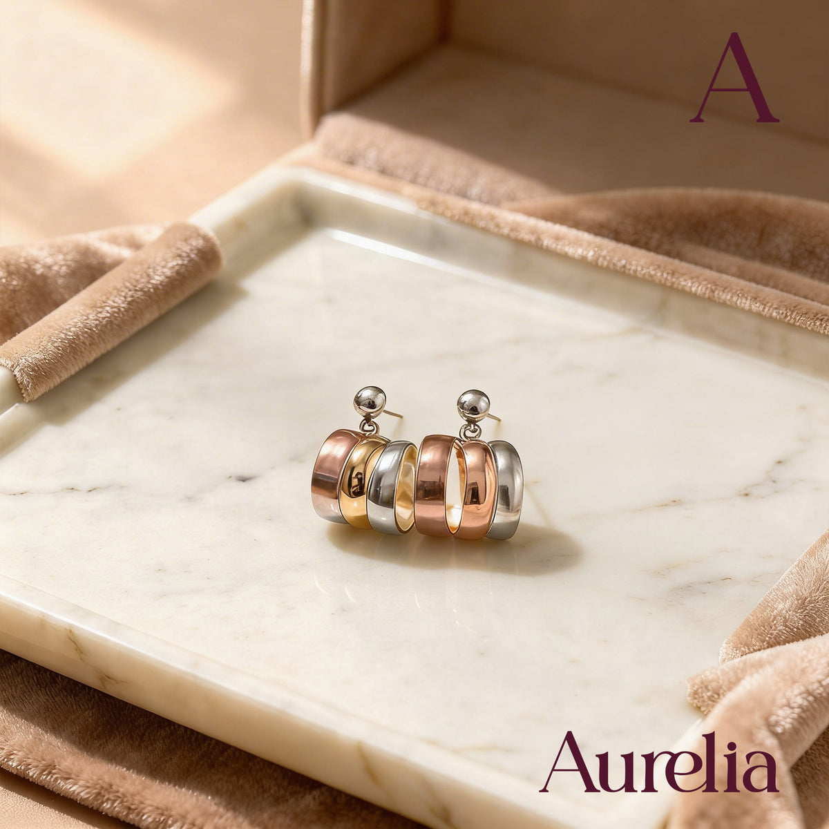 ARETES GRANDE CURVA PLATEADO Y ORO ROSA