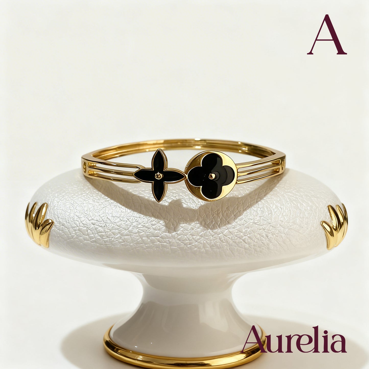PULSERA BRAZALETE TREBOL 4 HOJAS NEGRO